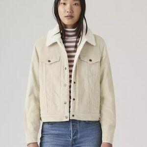 Levi's Cream Sherpa-Lined Corduroy Trucker Jacket